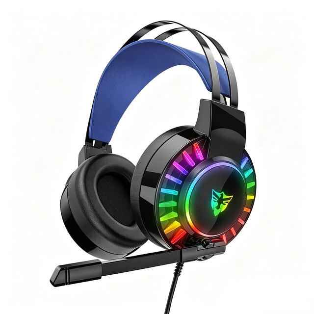 Gaming Headset for PC/PS4/5 Xbox with 7.1 Surround Sound Over-Ear Wired Design Active Noise Cancelling LED Backlit Mic