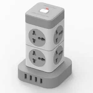 Multi-plug Extension Socket With USB, UK EU US plug Tower Socket with 4 USB slots