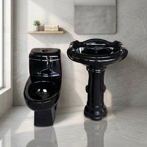 ชุดห้องน้ำดีไซน์เนอร์ Black Vitrossa รุ่นขายดีที่สุด พร้อมโถสุขภัณฑ์แบบชิ้นเดียว และอ่างล้างหน้าทรงกลมแบบตั้งพื้น Sterling - Product Image 3