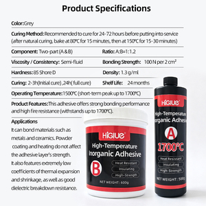 Adesivo Inorganico HiGlue Resistente alle Alte Temperature 1700 ° Colla Ceramica Isolante ad Alta Resistenza <span class=keywords><strong>C</strong></span> - Product Image 2