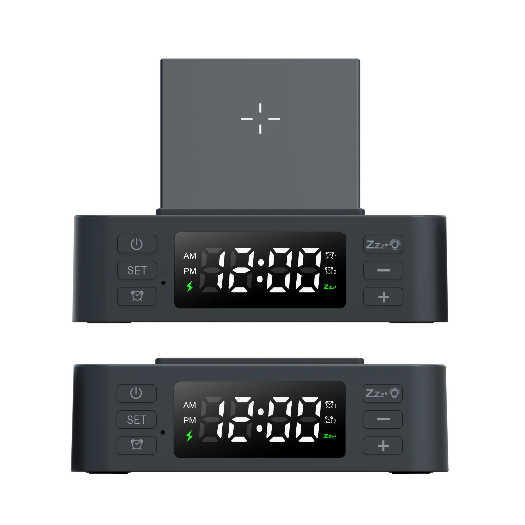 Jam Alarm Digital multifungsi, dudukan pengisi daya Cepat nirkabel 15W