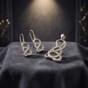 Juego de Pendientes y Colgante de Plata 925 con Cristales para Novia, Diseño Geométrico Infinito, Chapado en Rodio, Joyería de Lujo para Boda - Product Image 3