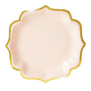 Pink Paper Party <b>Plates</b> with Gold Foil Scalloped Edges 9 Inch Cute Fancy Modern Style for Themed Events Birthdays Bridal <b>Shower</b> - Product Image 5