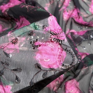 Tela de textura plisada bordada de poliéster de alta calidad 100%, estampado Floral negro y azul, <span class=keywords><strong>Material</strong></span> de Vestido ligero y transpirable - Product Image 4