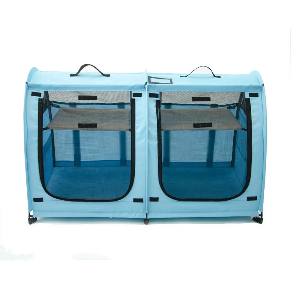 Tragbares Doppel fach Show House Cat Cage Leicht zu falten Carry Kennel Bequeme Welpen Home Dog Travel Crate