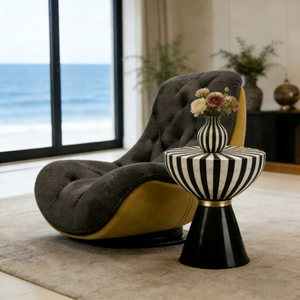 Mesa de Centro de Fibra de Vidrio con Rayas de Lujo, Mesa Auxiliar Redonda Moderna, Mueble Decorativo para Sala de Estar, Hogar u Hotel - Product Image 3