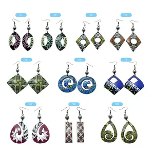 Newest Fashion Jewelry Hawaiian Tattoo Printing Coconut Shell Pearl Earrings For Women's Party Decoration