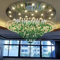 Grand lustre rond en verre soufflé vert, luminaire de plafond LED moderne de luxe, lampe suspendue pour hall d'hôtel, villa, projet de décoration