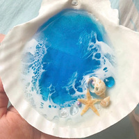Plato de Joyería de Resina con Conchas de Ostra Hecho a Mano, Mini Bandeja de Conchas de Epoxi con Paisaje Oceánico, Decoración Boho Costera para Mesa, Regalo