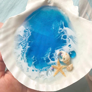 Plateau à bijoux en résine de coquille d'huître fait main, mini paysage marin en époxy, plateau coquillage, décoration de table bohème côtière, cadeau - Product Image 2