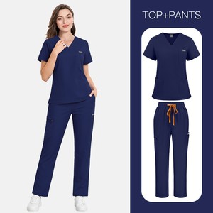 Tenues d'infirmières pour femmes, col en V, manches courtes, pantalon droit, plusieurs poches, uniforme extensible pour infirmières, cliniques, hôpitaux - Product Image 5