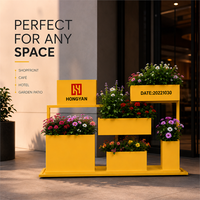 Support de présentation de plantes en métal jaune moderne et durable, résistant à l'eau, pour centre commercial, jardinières à plusieurs niveaux, logo personnalisé, mobilier d'extérieur