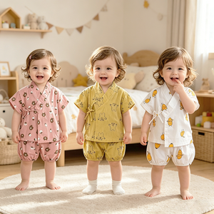 Vải Lanh Cotton Trẻ Em Bộ Đồ Ngủ Ngắn Tay Bộ Mùa Hè 2 Bộ Đồ Ngủ 0-4 Tuổi Tập Đi Quần Áo Sơ Sinh Bé Trai Bé Gái quần Áo - Product Image 1
