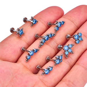 <span class=keywords><strong>Piercing</strong></span> Labret en Titane G23 de Grade Implantable, Triple Marquise CZ, Fileté Intérieurement, pour Lèvre, Cartilage, Hélix, Medusa, Monroe 16G - Product Image 6