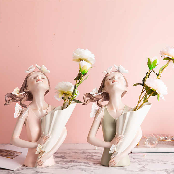 Luxury Resin Cartoon butterfly Girl Sculpture Decoration Flower