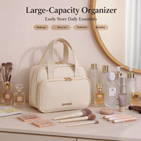 Trousse de Maquillage en Cuir Effet Peau Grande Capacité, Sac Cosmétique de Voyage Portable Multi-Poches, Organisateur de Toilette avec Porte-Pinceaux