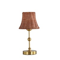 Lampes de table nordiques de chambre à coucher en osier de rotin de matériau naturel LED noir et or avec ampoule rechargeable