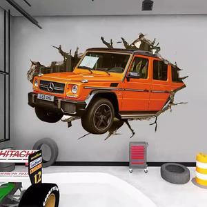 Papier peint mural 3D effet mur brisé Orange G63 SUV tout-terrain, personnalisé pour chambre <span class=keywords><strong>de</strong></span> garçons, adolescents, décoration <span class=keywords><strong>de</strong></span> garage ou <span class=keywords><strong>de</strong></span> man cave - Product Image 1