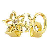 Grillz à double denture micro-pavé ajouré, plaqué or 18K, en cuivre et zircon, motif fleur, style Hip Hop, vente en gros