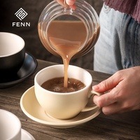 Juego de Taza y Platillo de Café de Cerámica Mate FENN, Taza de Porcelana Nórdica Minimalista para Capuchino y Latte, Múltiples Colores, Vajilla para Café
