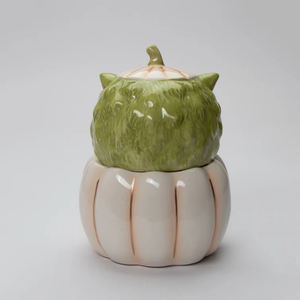 Pots à biscuits en céramique peints à la main Bocaux à bonbons de stockage d'Halloween Bocaux à biscuits hibou sculpté - Product Image 3