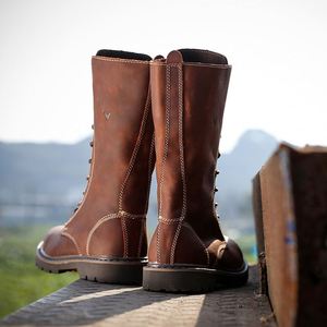 Botas de Tobillo de Cuero Genuino para Hombre, Botas de Trabajo de Motero Retro de Moda, Impermeables, Antideslizantes, con Cordones, para Invierno y Otoño - Product Image 2