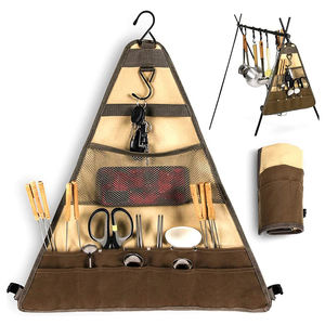 20L Outdoor Tableware Storage Bag <b>Roll</b> <b>Canvas</b> Chopstick Spoon Fork Organizer Printed Logo Camping Cooking Utensil Storage Pack - Product Image 1