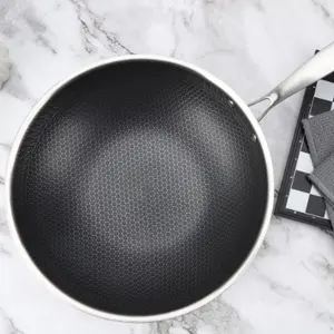 Frigideira de aço inoxidável, frigideira de aço inoxidável antiaderente com cabo de wok