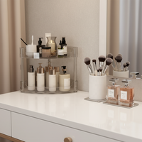 Étagère de salle de bain moderne de luxe transparente à 2 niveaux, durable et étanche, sans perçage, pour comptoir de toilettes et meuble-lavabo domestique