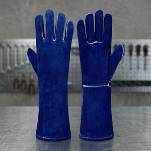 Gants de sécurité en cuir bleu résistants à la chaleur, 14 pouces, manchette droite, protection anti-chaleur durable - Product Image 4