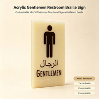 Panneau de signalisation tactile en acrylique pour toilettes pour hommes avec points en relief Braille, personnalisable, pour toilettes publiques