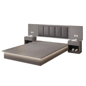 Single Twin Bedroom Furniture Set Wooden <b>Platform</b> <b>Bed</b> <b>Frame</b> With Nightstands Mattress And Upholstered Headboard For 3 Star Hotel - Product Image 5