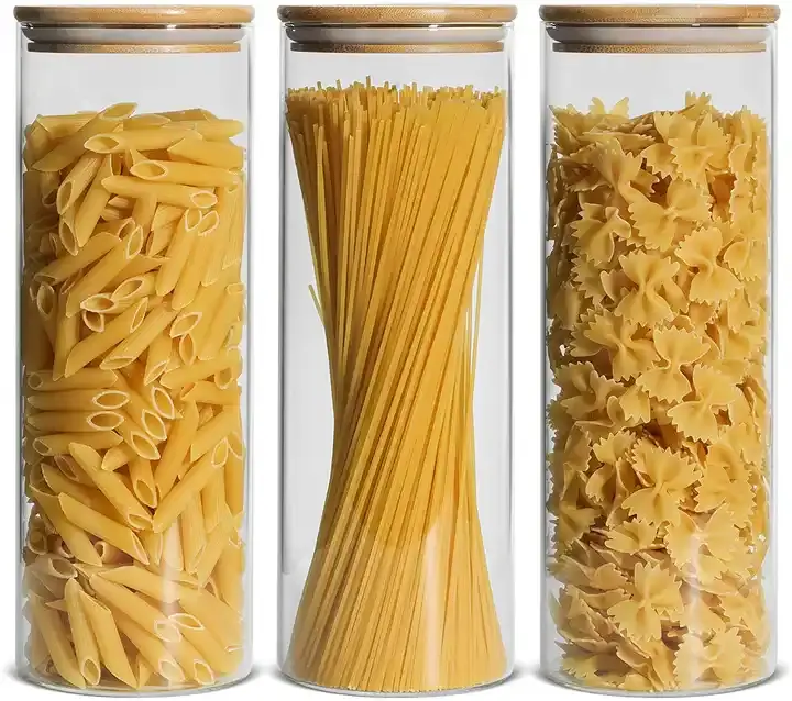 3er Pack Glaszylinder Luftdicht Spaghetti Pasta Lebensmittel Vorrats behälter Glas mit Bambus deckel