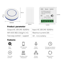 Interrupteur sans fil SIXWGH WIFI RF433MHz, contrôleur de relais 220V 110V, mini interrupteur mural à bouton rond, télécommande pour lampe LED