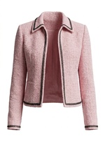 Veste en tweed rose de haute qualité pour femme, col noir tendance, coupe ajustée, blazer court, idéale pour le bureau, les trajets quotidiens et les occasions décontractées