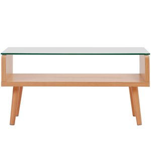 Mesa de centro de madera con tapa de cristal, muebles de madera maciza para sala de estar con espacio de almacenamiento, diseño moderno y minimalista - Product Image 4