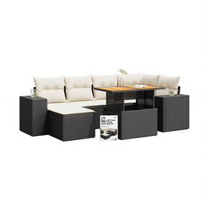 Set Divano da Giardino Nero e Crema con Cuscini, Arredamento da Esterno Design Contemporaneo in Rattan PE Impermeabile - Product Image 1