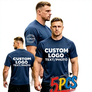 Custom Logo Men's Short Sleeve T-Shirt 100% Polyester Quick Dry Jersey O-Neck Casual Printed Design 5PCS - Product Image 2