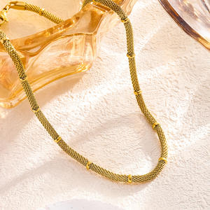 MW 간단한 패션 골드 도금 여성 보석 세트 비 변색 스테인레스 스틸 메쉬 체인 옥수수 체인 목걸이 팔찌 선물 - Product Image 4