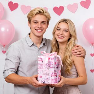 <b>Pink</b> Car Love Wrapping Paper Double Side 1.0 Square Feet Recyclable Gift <b>Wrap</b> For Valentine's Day Wedding Birthday - Product Image 5