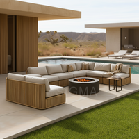 Ensemble de canapés modulaires de luxe en teck moderne pour l'extérieur avec table foyer pour parcs, cours et hôtels - Mobilier d'extérieur