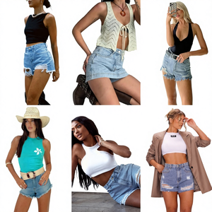 Shorts Vaqueros Rectos de Cintura Alta Personalizados para Mujer, Transpirables, Desgastados, para Verano, en Oferta - Product Image 2