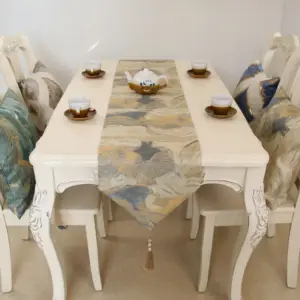 Özel ev yemek masası dekor makrome püsküllü saten kumaş pamuk masa koşucu ve placemat seti