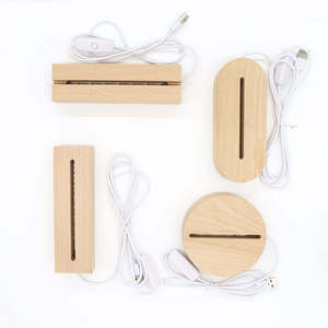 Factory Wholesale <b>Led</b> Illusion Acrylic Round Oval Custom Wood Base <b>Light</b> <b>LED</b> Base for Acrylic 3D Night <b>Light</b> Wood Lamp Base - Product Image 2