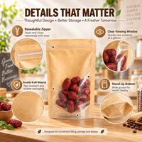 Sachet alimentaire Doypack en papier kraft brun imprimé sur mesure avec fenêtre transparente, fermeture éclair, résistant à l'humidité, en Mylar, 5,5*7,9*3,1 pouces, vente en gros