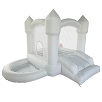 Château gonflable combiné avec toboggan et piscine à balles, thème Cœur Blanc Amour, portable pour mariages et fêtes d'anniversaire