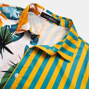 Kemeja pantai 100% katun cetak lucu kustom Mode Pria Harga kompetitif kemeja Hawaii lengan pendek bunga kancing atas