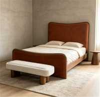 Cadre de lit réglable en velours de luxe moderne avec tête de lit incurvée et moelleuse, en bois massif écologique, taille Queen/King