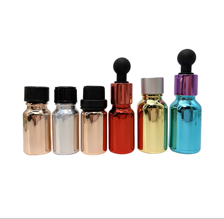 Electroplated 5ml 0.25oz Cosmetic Dropper Bottles With Screw Caps