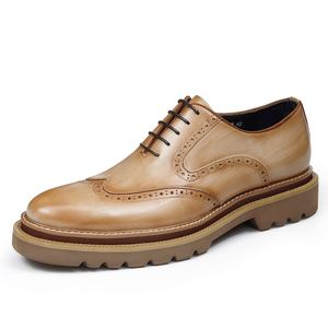 Brogue Oxfords Men Genuine Leather Pointed Toe Rubber Outsole <b>Height</b> <b>Increasing</b> Office Career All Seasons Lace-up Dress <b>Shoes</b> - Product Image 1